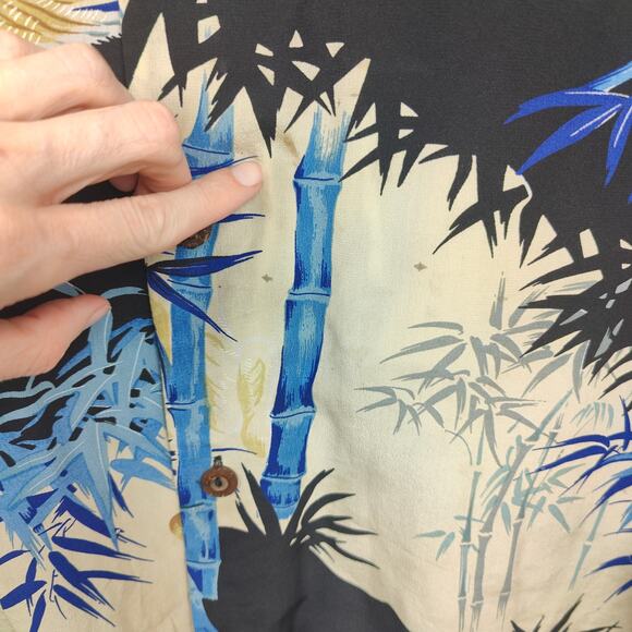 Vintage Avanti Silk Hawaiian Shirt Mens Large Tiger Bamboo AOP Print Floral‎ - Picture 3 of 8